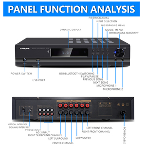 5.1 ev sinema sistemi amplifikatör, 6 kanallı Hi-Fi BT AV Karaoke Subwoofer ses güç amplifikatörü - Product Image 4
