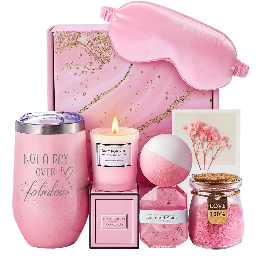 Einzigartiges individuelles neues Produkt im Jahr rosa Tasse Kerze 7-teilige bekommen bald gute Geschenk box für Frauen Geburtstag Selbst pflege Geschenk artikel