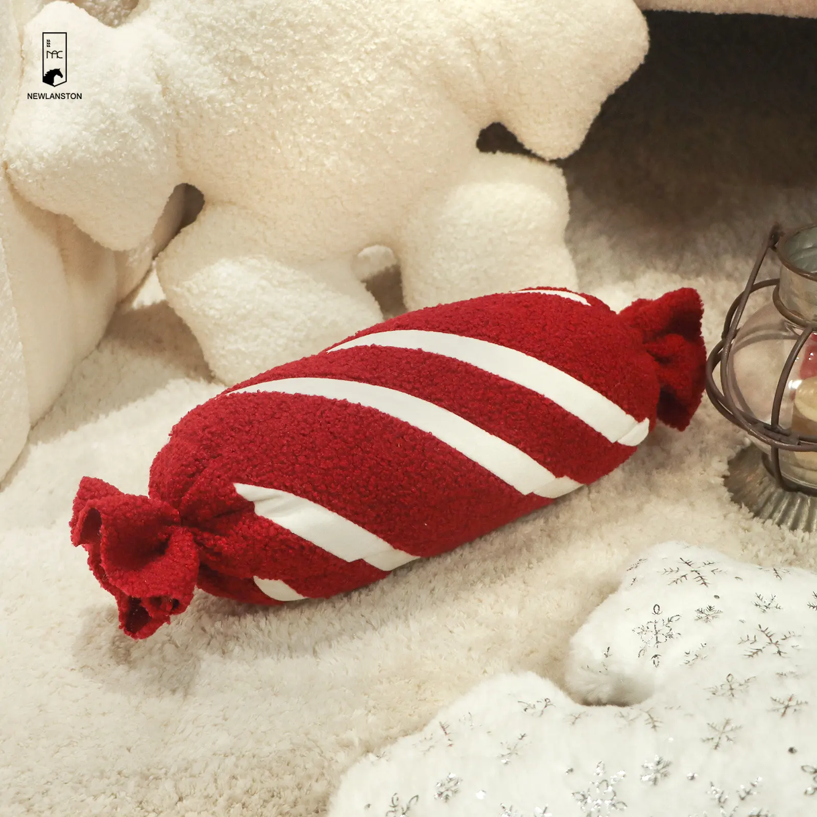 Decoración para el hogar, gran oferta, piel de peluche, almohada en forma de caramelo, funda de cojín de felpa, sofá, almohada de Navidad