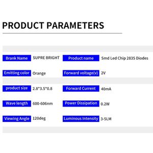Yüksek parlak turuncu 2835 SMD LED çip diyot ışık 0.2W ROHS Led arka işık modülü Smd Led aydınlatma - Product Image 5