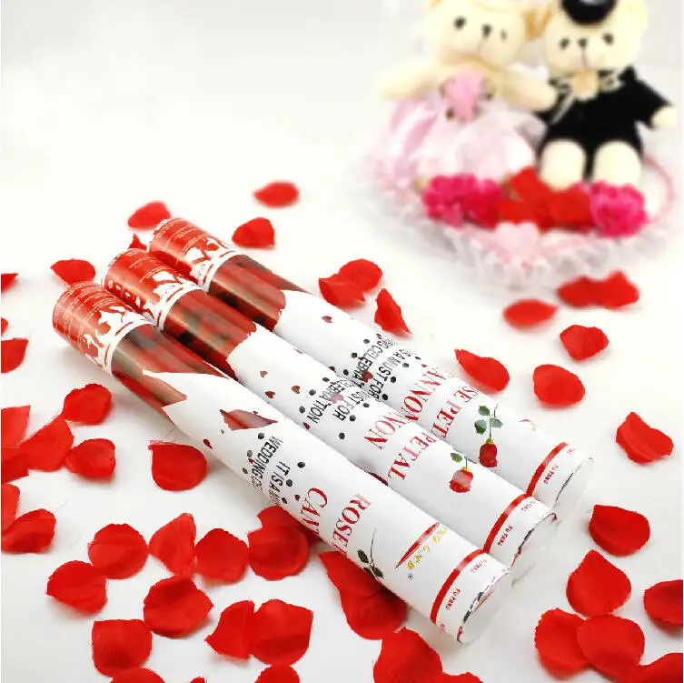 Wholesale biodegradable confetti wedding 30cm 60cm hand-held cloth confetti rose petal wedding shooting Popper Cannon