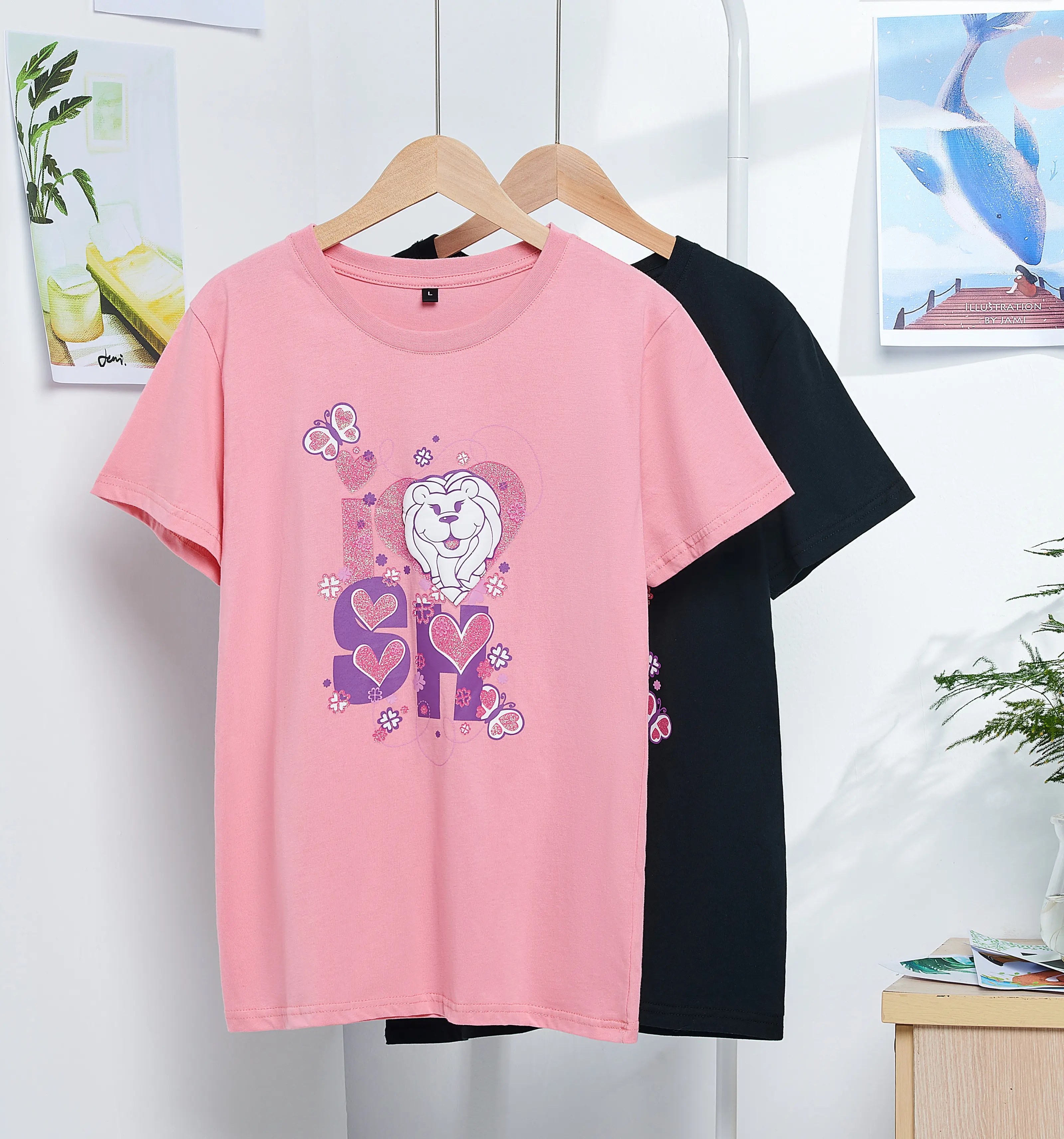 RTS OEM-Camisetas estampadas de algodón 100 para mujer, venta al por mayor, de fábrica, con diseños múltiples