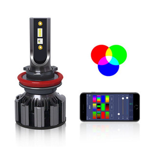 Çok renkli LED far H4 H7 H11 RGB LED ampul 6000LM araba far için bluetooth kontrolü - Product Image 1