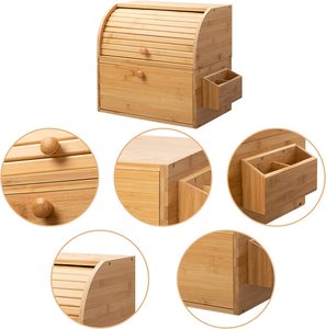 Modern tasarım tezgah çift katmanlı rulo üst ekmek kutusu mutfak gıda depolama için Sierware sepeti bambu ekmek kutusu ile - Product Image 3