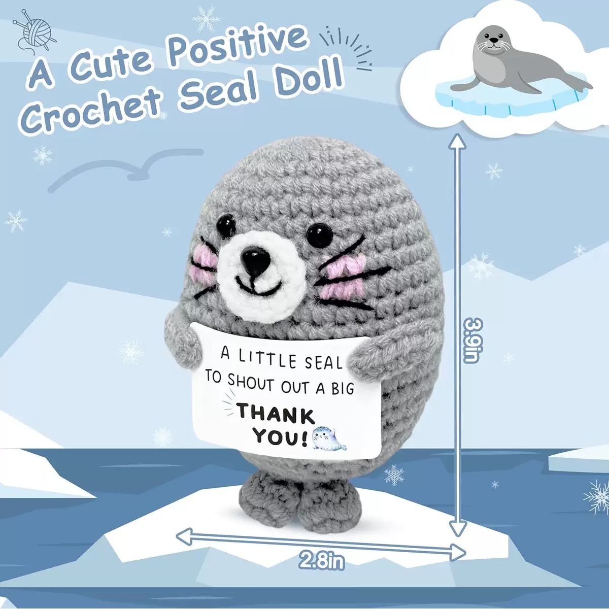 Seal standing and holding a card