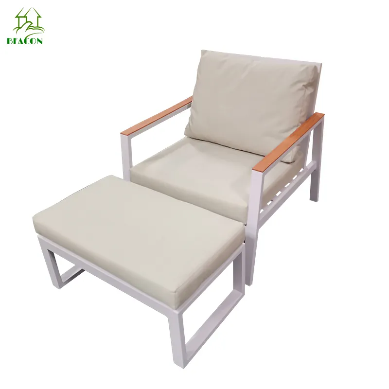 Modern Cheap Metal Frame Cushioned Seat Leisure Lounge Chair With Footrest Stool Ottoman