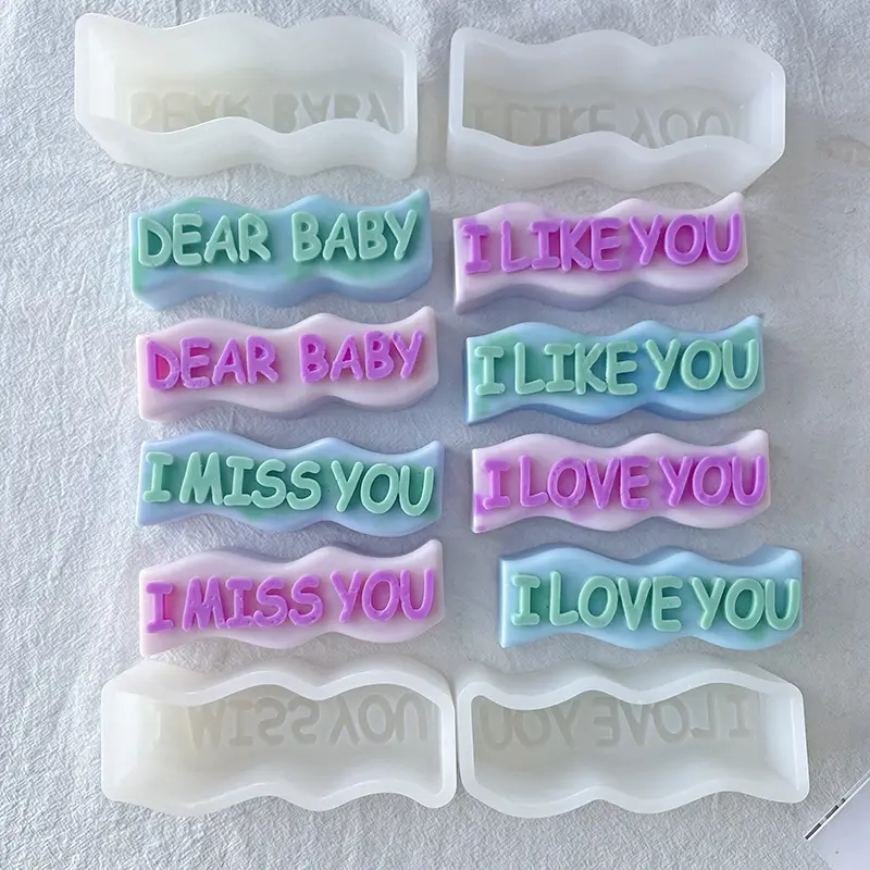 Mascot New Letters Design DIY Rectangle Word Silicone Mould Wave Shape I Love You Letter silicone Candle Mold
