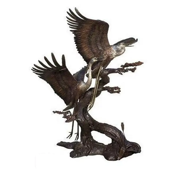 Venta caliente tamaño bronce antiguo Vuelo crane animal jardín estatua