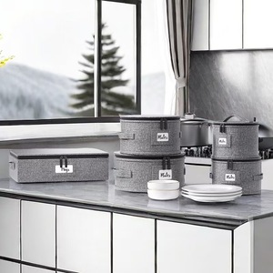 4/5PCS Dining Plate and Round Bowl Storage Box - Fabric Kitchen Utensils Dust-proof Storage Container with Lid With Needle - Product Image 3