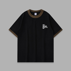 カジュアルメンズ半袖Tシャツレトロなホッキョクグマグラフィック & パッチワーク襟デザインカスタム印刷メンズTシャツ