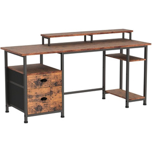 61英寸现代工业写字台，带织物文件抽屉可翻转电脑桌和家用搁架 - Product Image 1