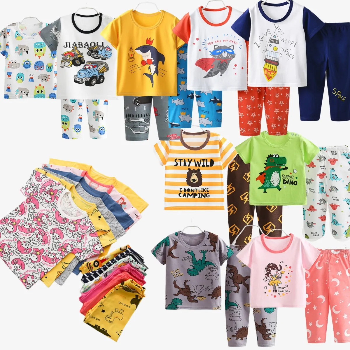 Boys clothing sets tshirt & pants 2 pieces set with cartoon prints kids clothes set girls 8-12 years of age