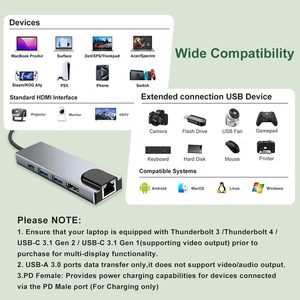 5-in-1 Type-C ฮับอะแดปเตอร์ <span class=keywords><strong>USB</strong></span> C ที่มี RJ45 Ethernet HDMI <span class=keywords><strong>USB</strong></span> พอร์ต3.0และ Type-C การจัดส่งพลังงานสำหรับแล็ปท็อปแท็บเล็ตและสมาร์ทโฟน - Product Image 4