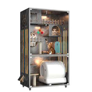 Saray için özelleştirilmiş büyük uzay kafes katı ahşap Pet Shop şeffaf kedi sergi dolabı kabulü Villa cam - Product Image 1