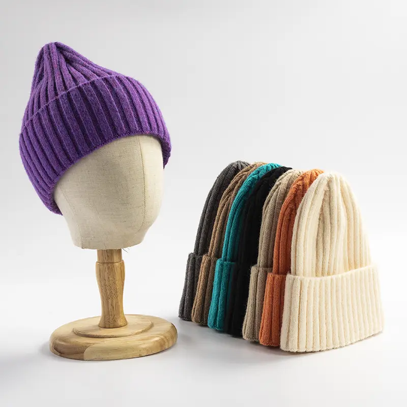 Cappello invernale 100% berretto di lana cappello berretto lavorato a maglia all'ingrosso per lo sport all'aria aperta