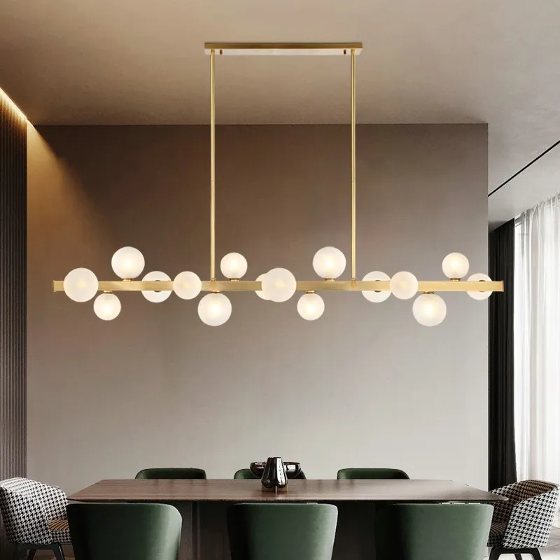 Modern Dining Room Brass Gold Iron Metal Ball Glass Ceiling Chandelier Modern Decorative Lighting Fixture