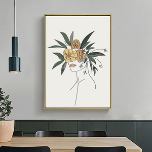 极简主义波西米亚墙艺术抽象线条艺术女人植物植物帆布绘画海报 & 印花墙图片装饰框架