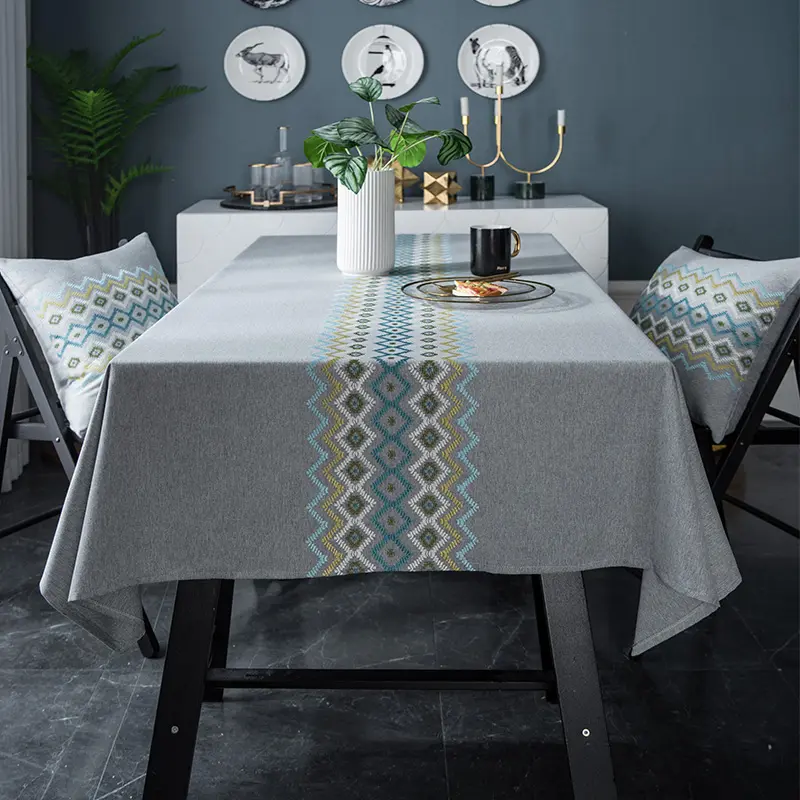 Mantel bordado a rayas de algodón y lino para mesa, mantel de alta calidad para restaurante, venta al por mayor