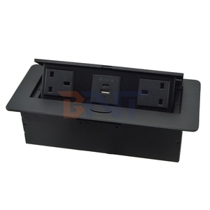 Custom Pop-Up Electric Power Socket with 2 AC Outlets <strong>UK</strong> Plug Flush <strong>Mount</strong> Design for Tabletop Meeting &amp; Conference Tables - Product Image 3