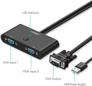 UGREEN <strong>VGA</strong> <strong>2</strong> in <strong>1</strong> Out Switch <strong>2</strong> Port Audio Video Switcher Box with Manual Switch Button Support 1920x1080P@60Hz for PC TV Monitor - Product Image 5