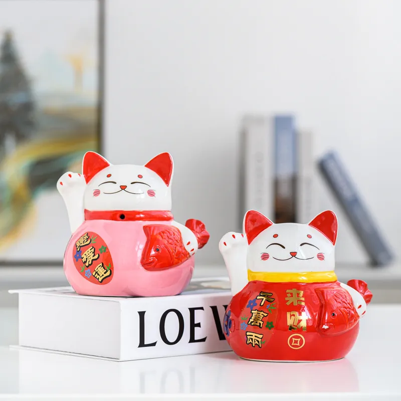 Hucha de porcelana con LOGO personalizado de estilo japonés para decoración del hogar, hucha de cerámica con dibujos de gato de la fortuna