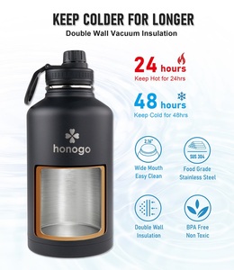 Nửa gallon nước chai 64oz cách nhiệt chân không Hydro thép không gỉ lớn Flask Jug với Pouch Paracord xử lý rơm Spout có nắp đậy - Product Image 2