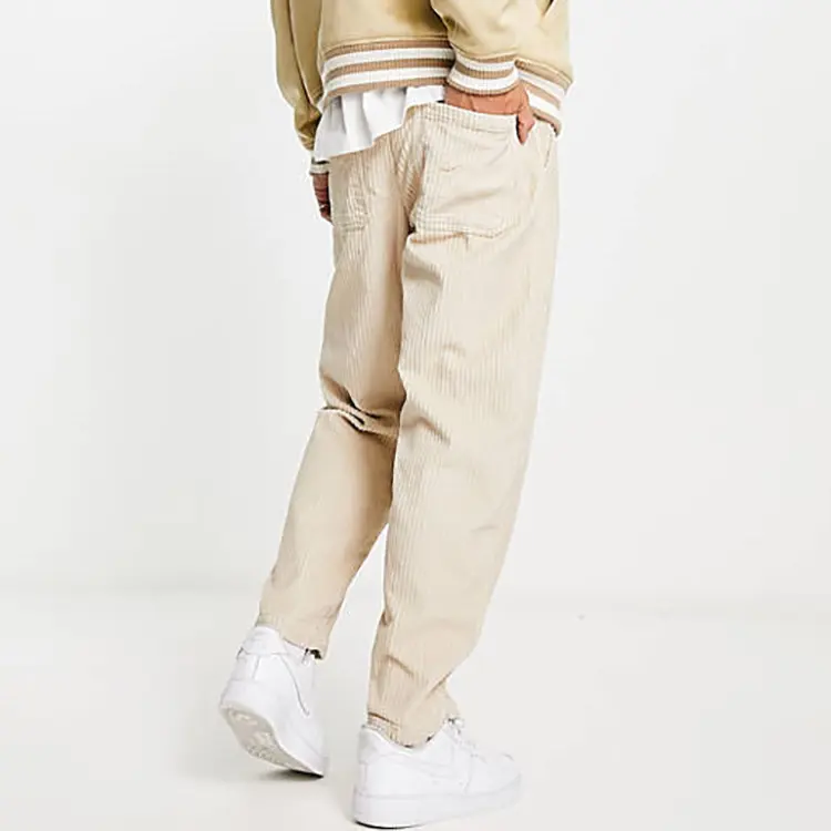 Toptan fabrika OEM moda yüksek kalite pamuk geniş bacak pantolon özel Logo Baggy düz keten pantolon pantolon erkekler için tulum