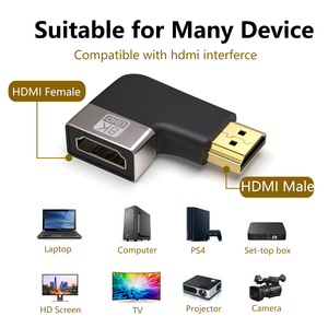 8K HD 90 Degree <strong>HDMI</strong> <strong>Adapter</strong> Right Angle Male <strong>to</strong> Female Connectors for 48Gbps H2.1V Metal Shell Plug - Product Image 3