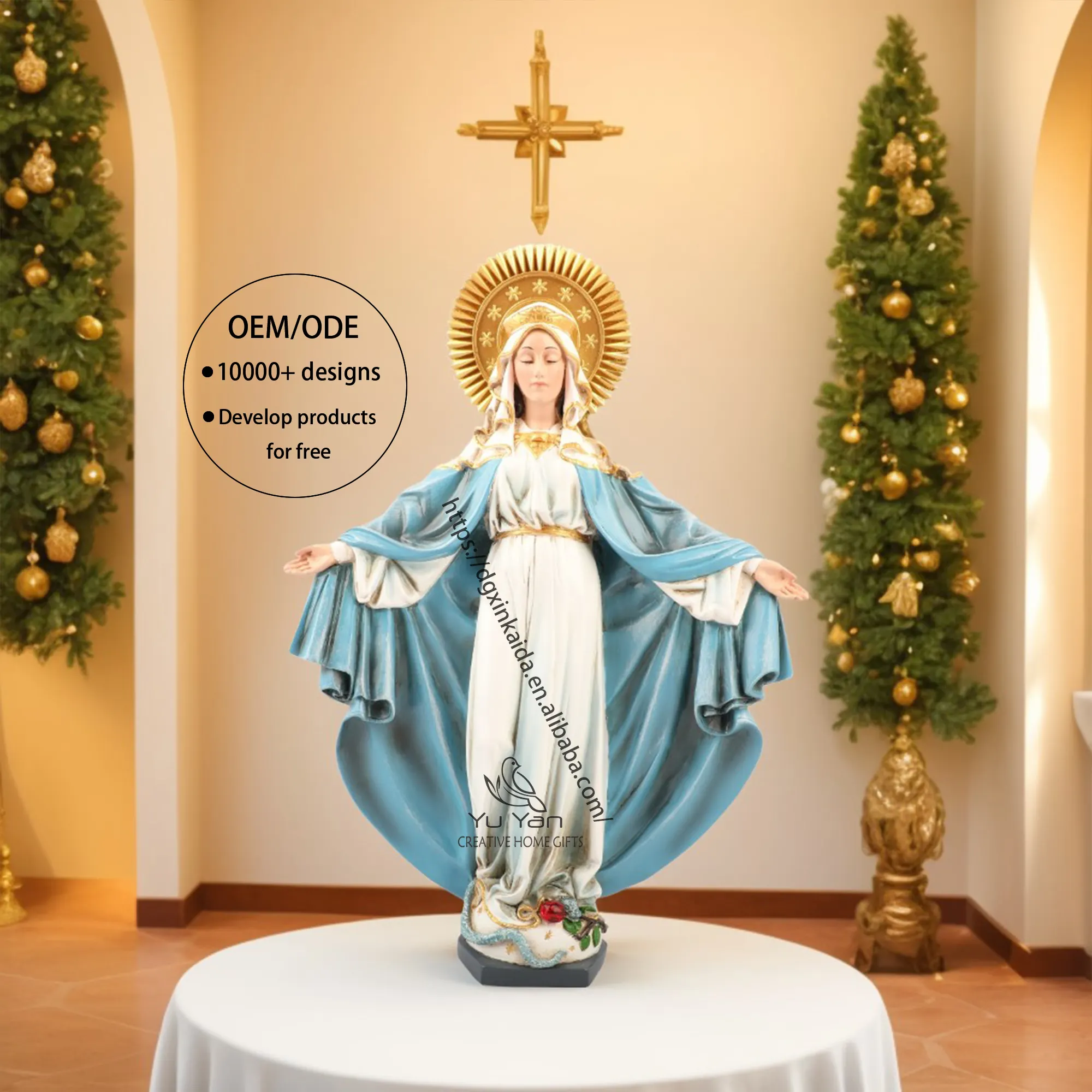 Fábrica al por mayor estatuas religiosas católicas resina cristiana María madre de Jesús estatua molde mujer cristiana