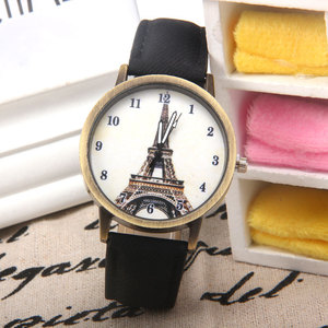 Vendita calda in versione coreana retrò orologio al quarzo fresco alla moda torre <span class=keywords><strong>Eiffel</strong></span> modello orologio da donna per studenti all'ingrosso
