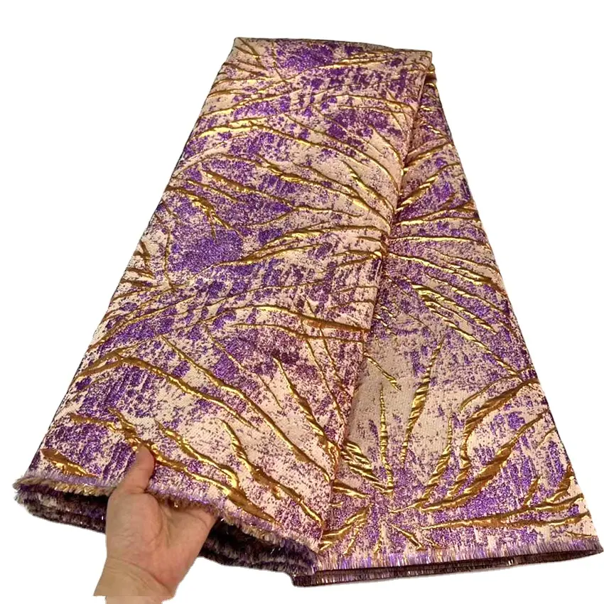 Organza 3d Floral Embroidered Tulle Kente Dress French Lace Fabric African Jacquard Plaid Purple Woven Weft 5 Yards / Piece