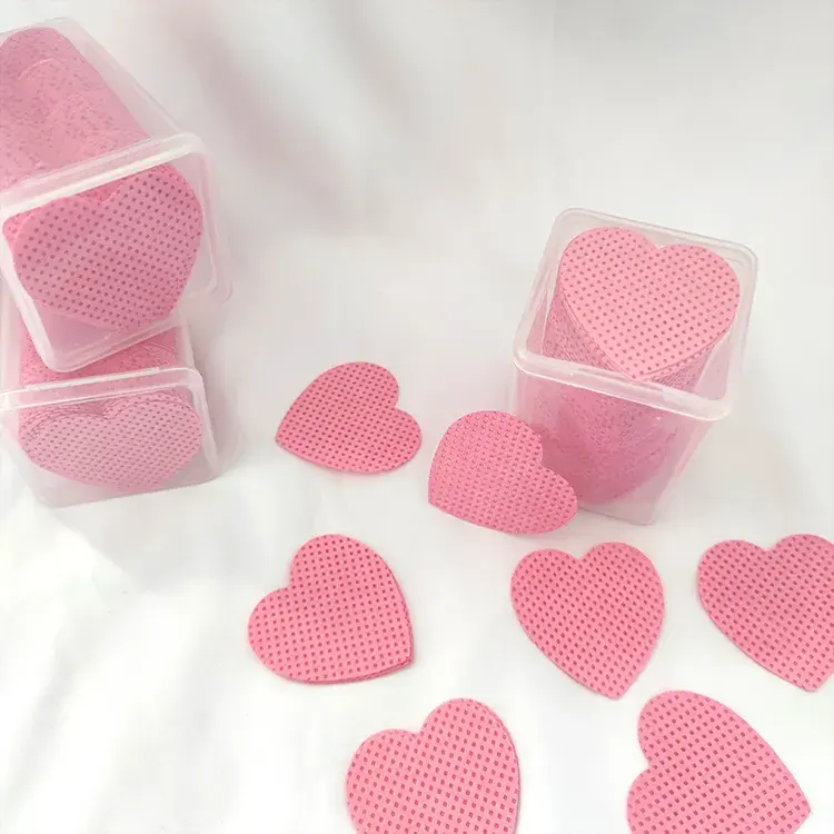 Private label colorido coração forma unha removendo almofada chicote extensão cola adesivo fiapos livre cola bocal toalhetes
