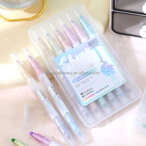 热卖12色/套双头双色闪光荧光笔，用于学生笔记本记号笔绘画 - Product Image 4