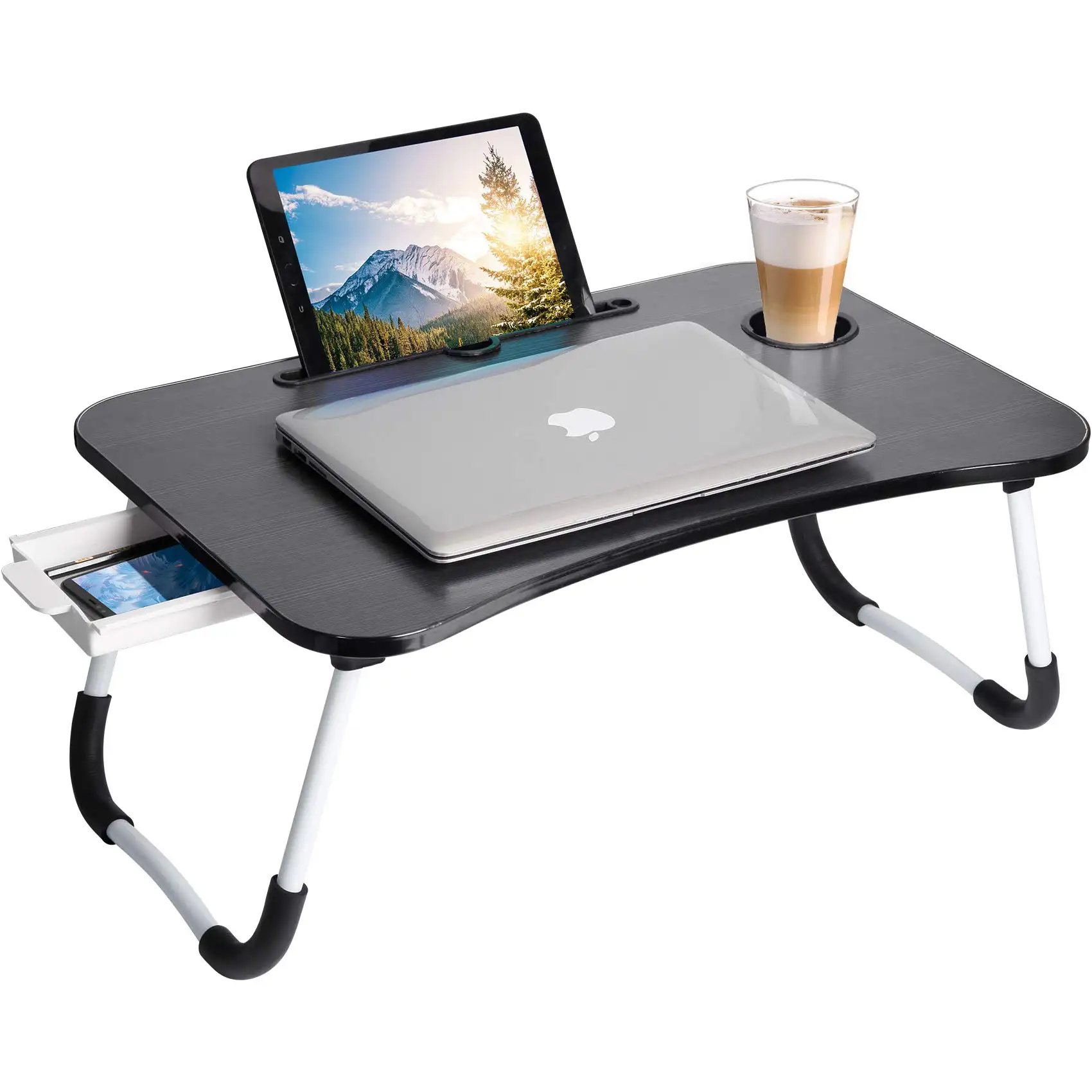 बहुउद्देशीय रंगीन डिजाइन तह छोटे आधुनिक अध्ययन बिस्तर डेस्क Foldable लैपटॉप कंप्यूटर टेबल के साथ कप धारक