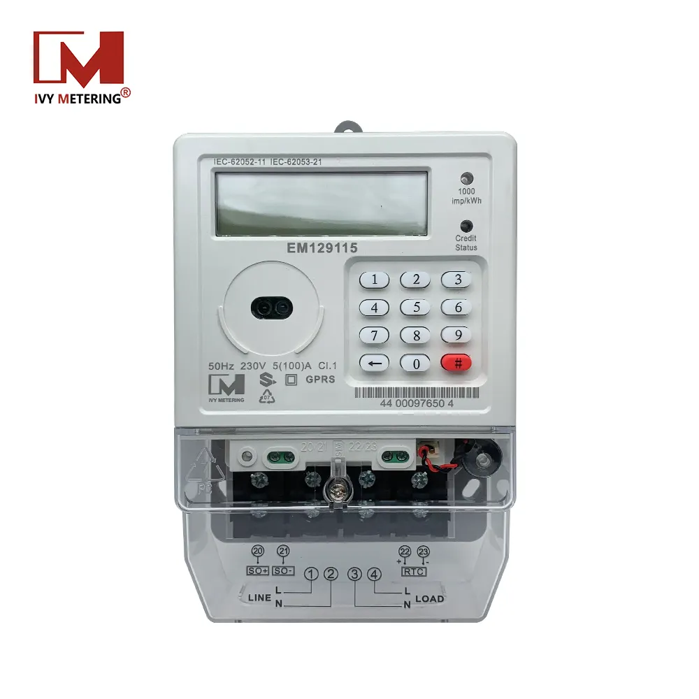 Medidor de potencia eléctrica monofásico GSM con IR, certificación STS