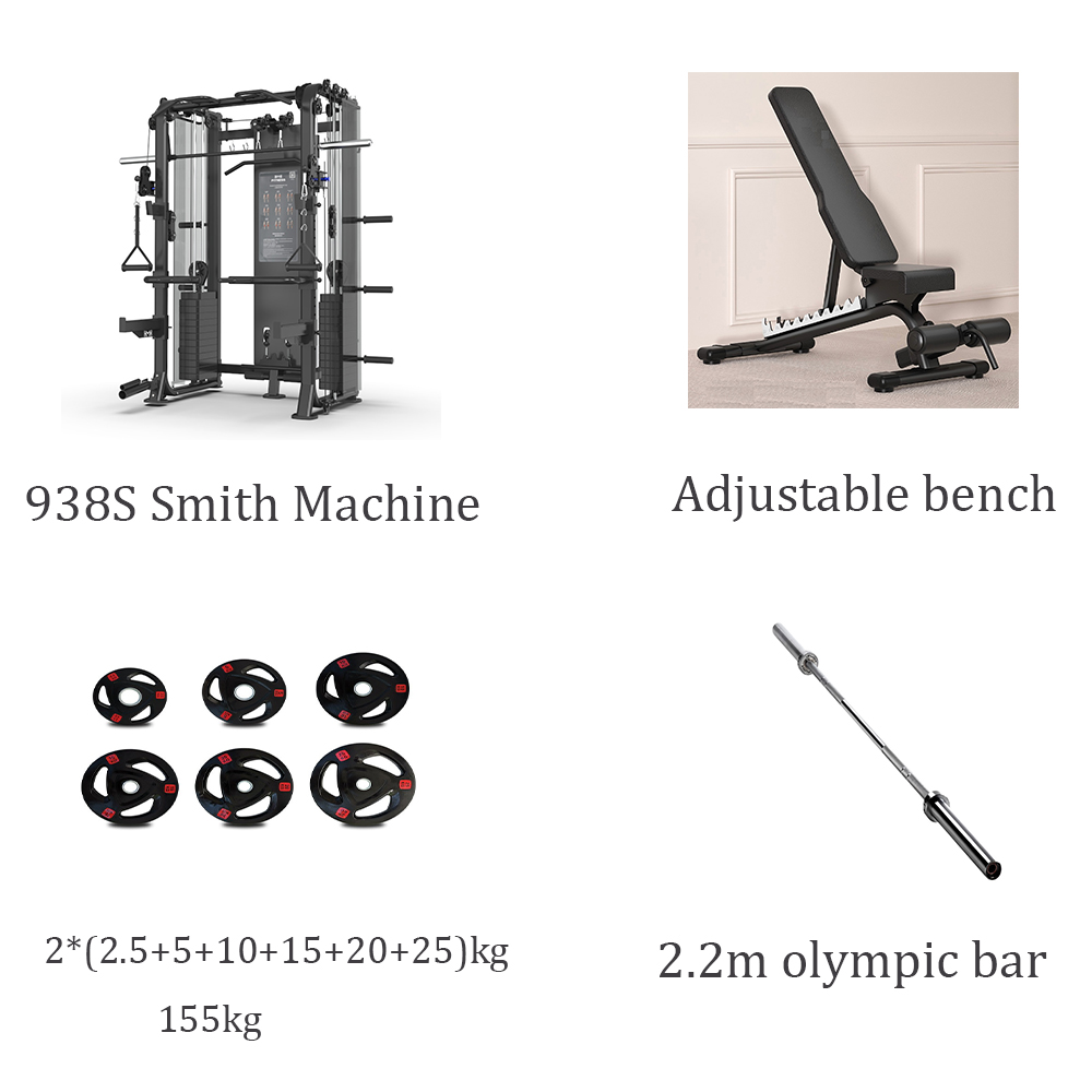 Máquina Smith+banco+barra de 2,2m+placas de peso de 155kg