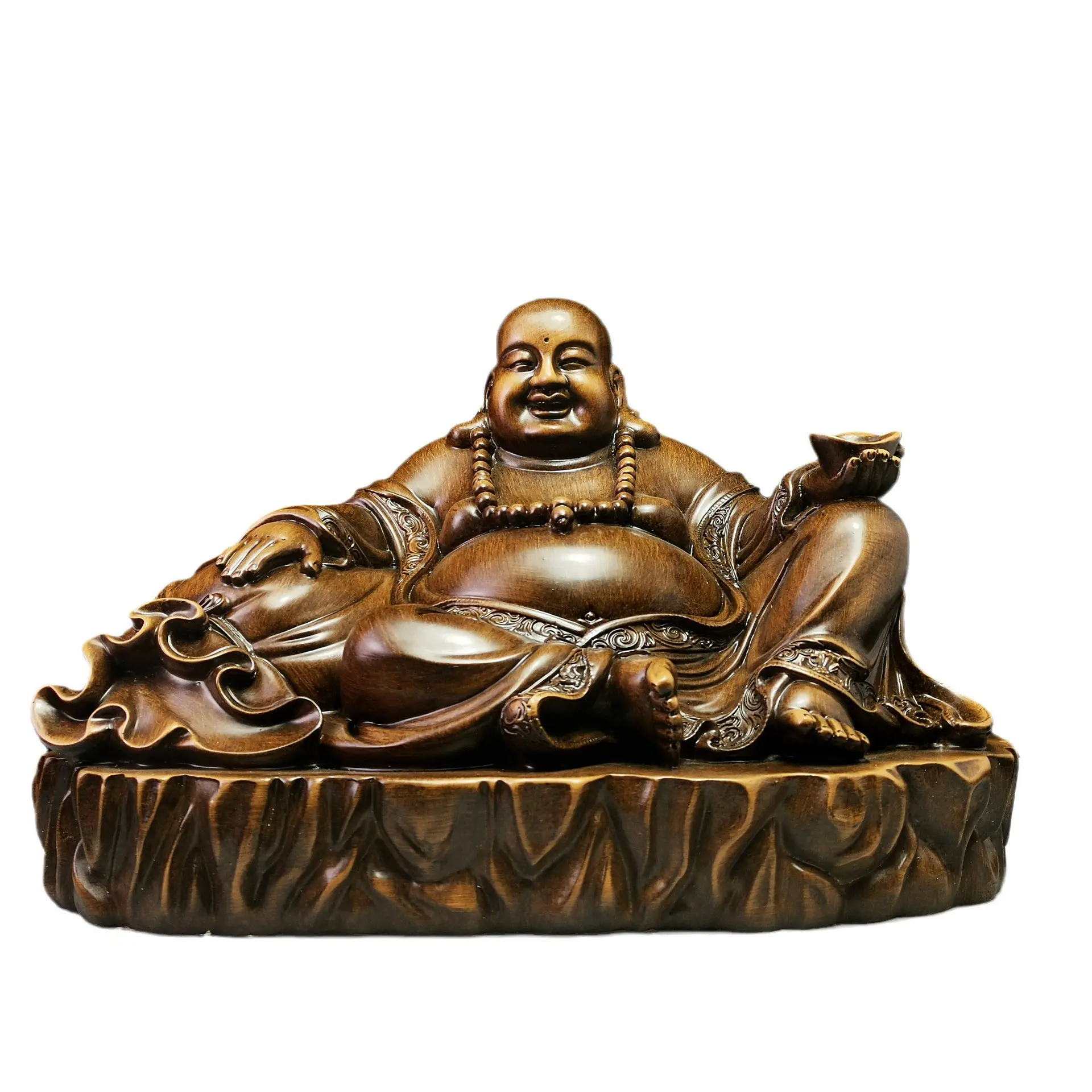 2023 Resina Artesanato Fengshui Ornamentos Rindo Buda Estátua Madeira Grande Maitreya Buddha Desk Home Decorações