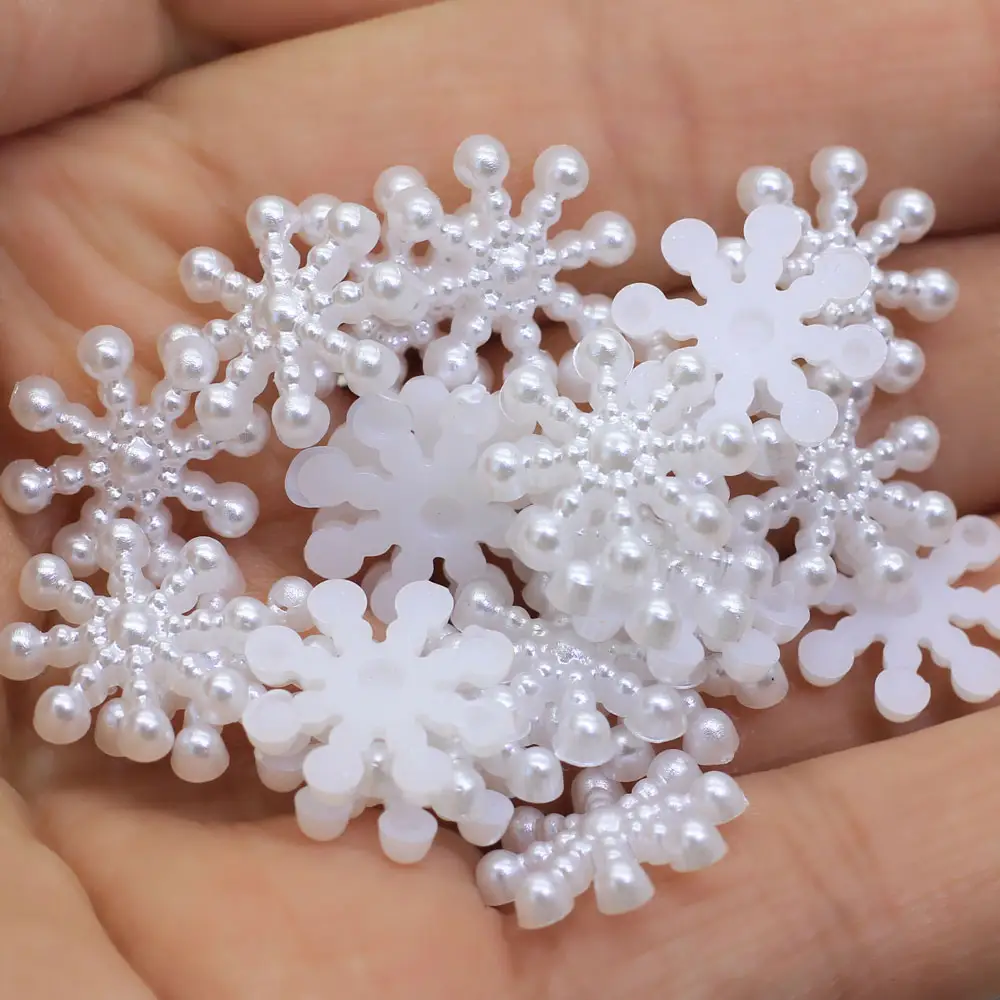 14 millimetri Bianco Acrilico Da Neve Perla di Perline 1000pcs di Plastica Del Fiore di Flatback Fiocco di Neve Perline per Ornamento Di Natale Artigianato