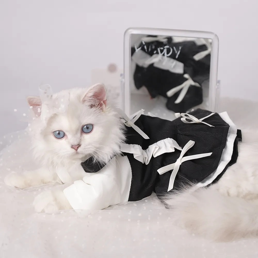 Hot Sell Hoopet Black Maid Outfit Pet Costume Dog Cat Dress Clothes