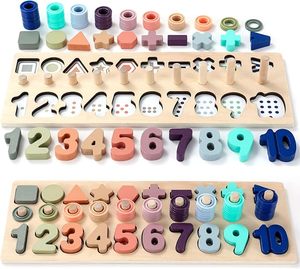 モンテッソーリ木数字パズル子供のための幼児カウント形状ソータースタッキングゲーム就学前数学ブロック学習ジグソーパズルおもちゃ - Product Image 5