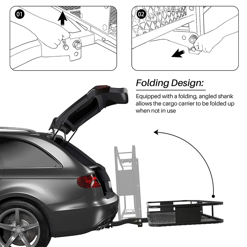 60"x 24"x 6" Vehicle Car SUV Van Truck Folding Rear Trailer Hitch Mount Cargo Carrier Basket for 2" Receiver