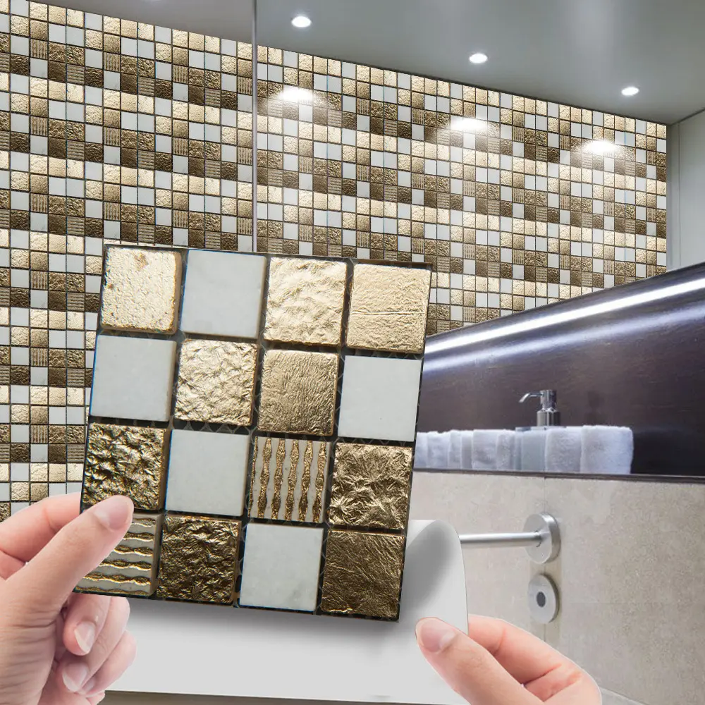 10 개/세트 벽 스티커 절묘한 모자이크 스티커 방수 3D 자체 접착 페이스트 주방 욕실 타일 데칼 장식