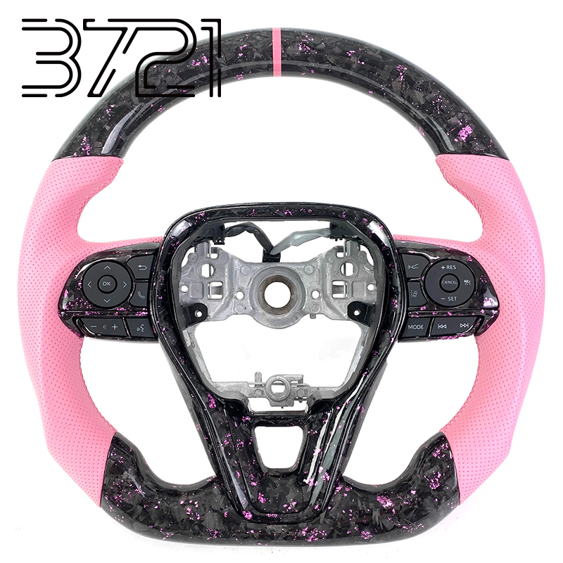 Fibre de carbone forgée rose + cuir perforé rose