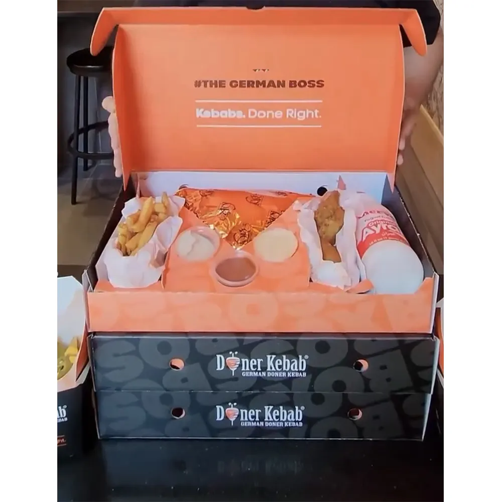 Boîte de traiteur Paquet de Doner Kebab Taco Buffet Cheeky Jalapeno Popper Boîtes d'emballage de frites au design personnalisé avec sauce à boissons