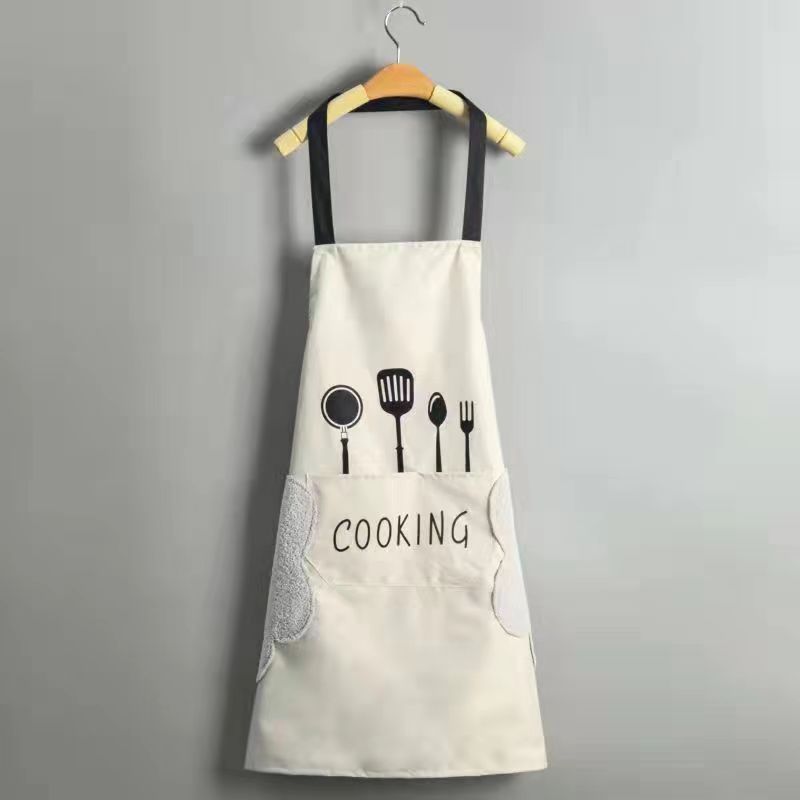 Estampado de utensilios blancos con toallas para limpiar las manos.