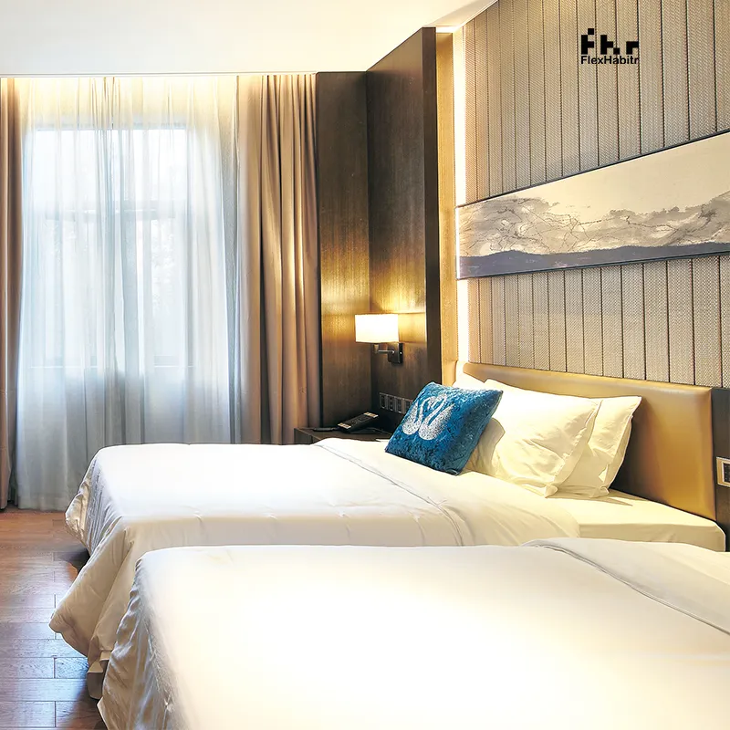 Meubles d'hôtel de luxe chambre standard lit King en bois massif ensemble de meubles d'hôtel 5 étoiles fournisseur personnalisé