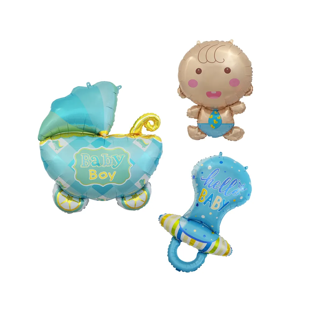 Balões de fábrica para recém-nascidos, conjunto de decoração de feliz aniversário, chupeta de carrinho de bebê, balão de folha personalizado