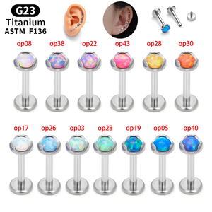 <span class=keywords><strong>G23</strong></span>チタンピアス16Gめねじオパールストーンインレイラブレットノーズイヤースタッドらせん軟骨トラガスダイス女性ボディジュエリー - Product Image 2