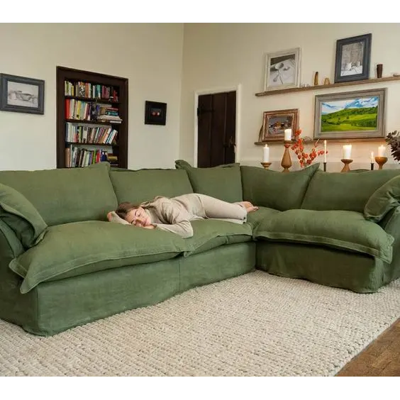 ATUNUS divano da soggiorno imbottito confortevole personalizzato divano da giorno grande in lino bianco divano reclinabile Lounge
