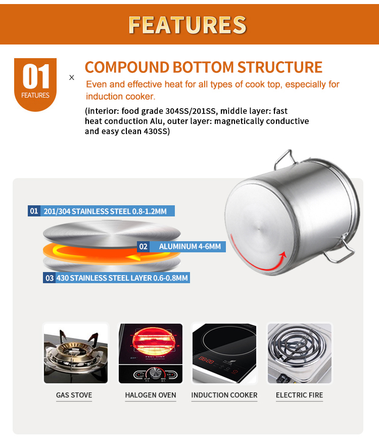 304 stainless 24qt 10l 60l 100 liter gas commercial soup cook pot industrial restaurant used cooking  stock pot